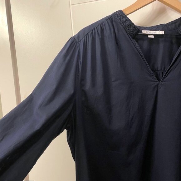 Chico's Lace Trim Blouse Top Size XL (16) Navy Blue - Picture 8 of 16